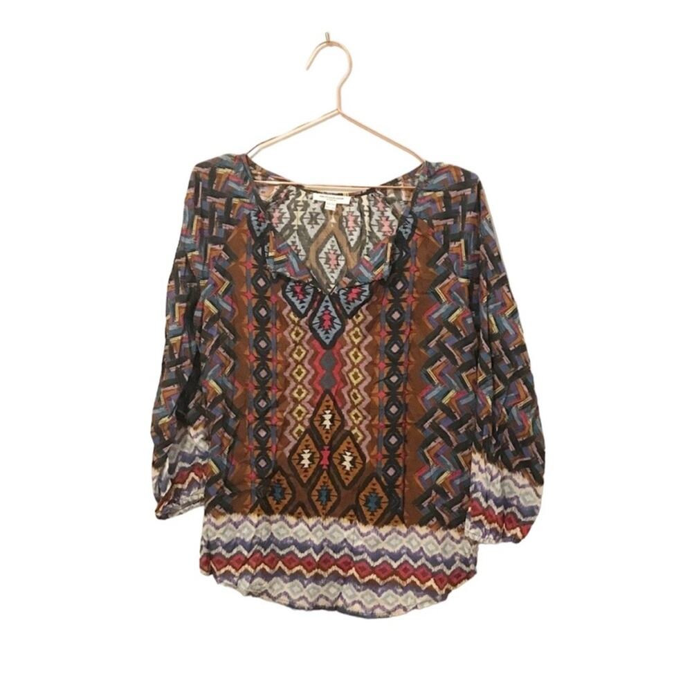 Beachlunchlounge tribal Aztec long sleeved blouse size XS multi color